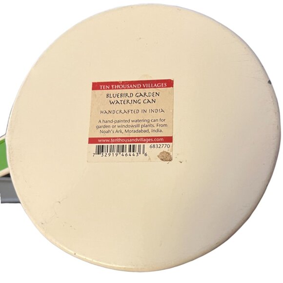 Vtg Enameled Steel Watering Can Bluebird Garden Handpainted Double-Sided India - Picture 14 of 16